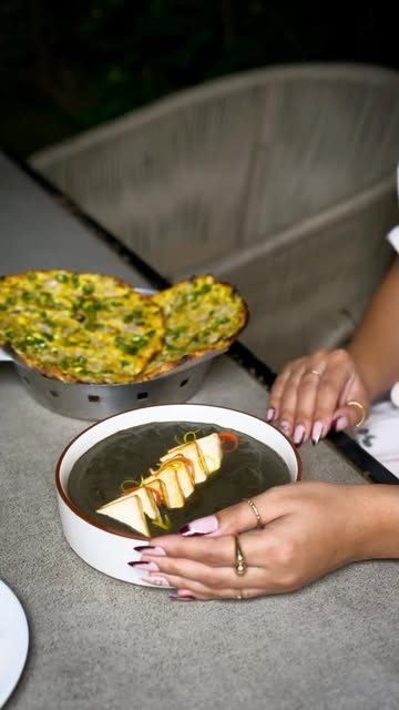 Starters being served at the table