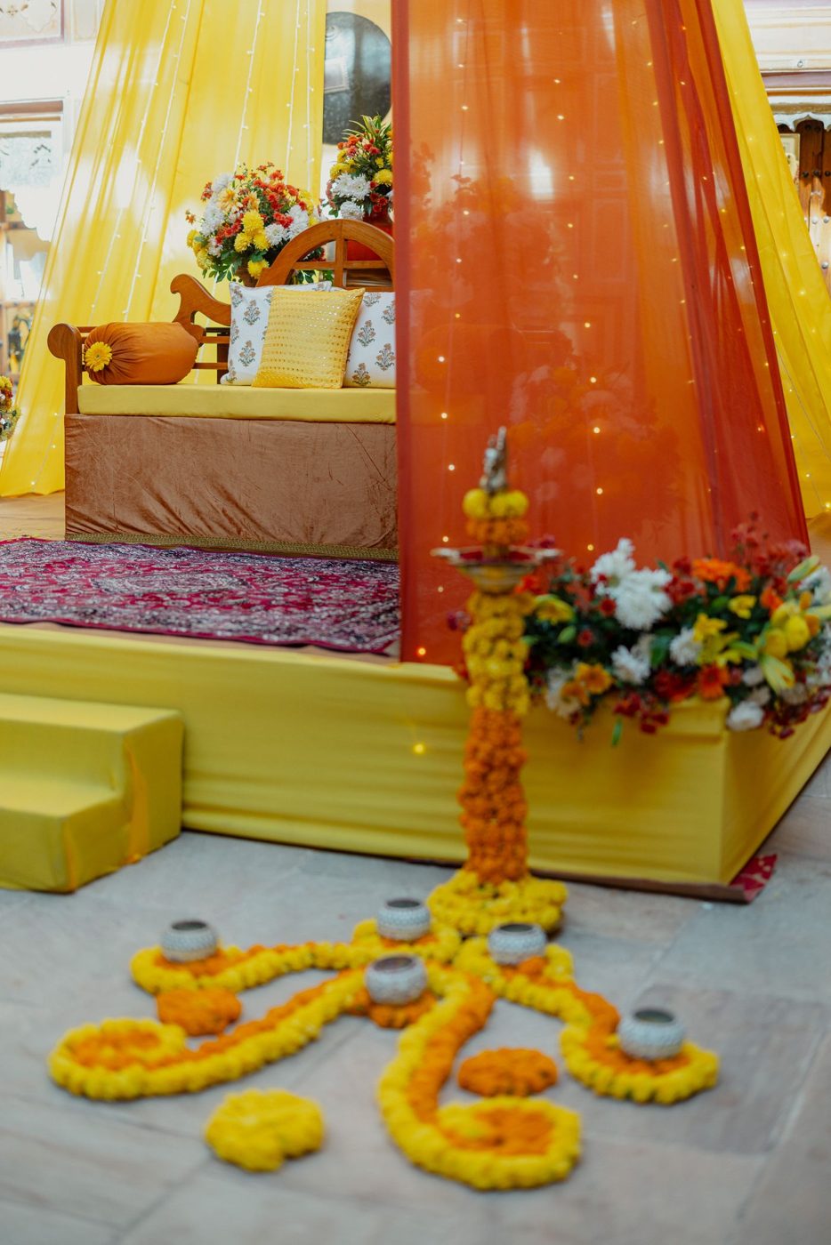 Floral stage decor for a family function