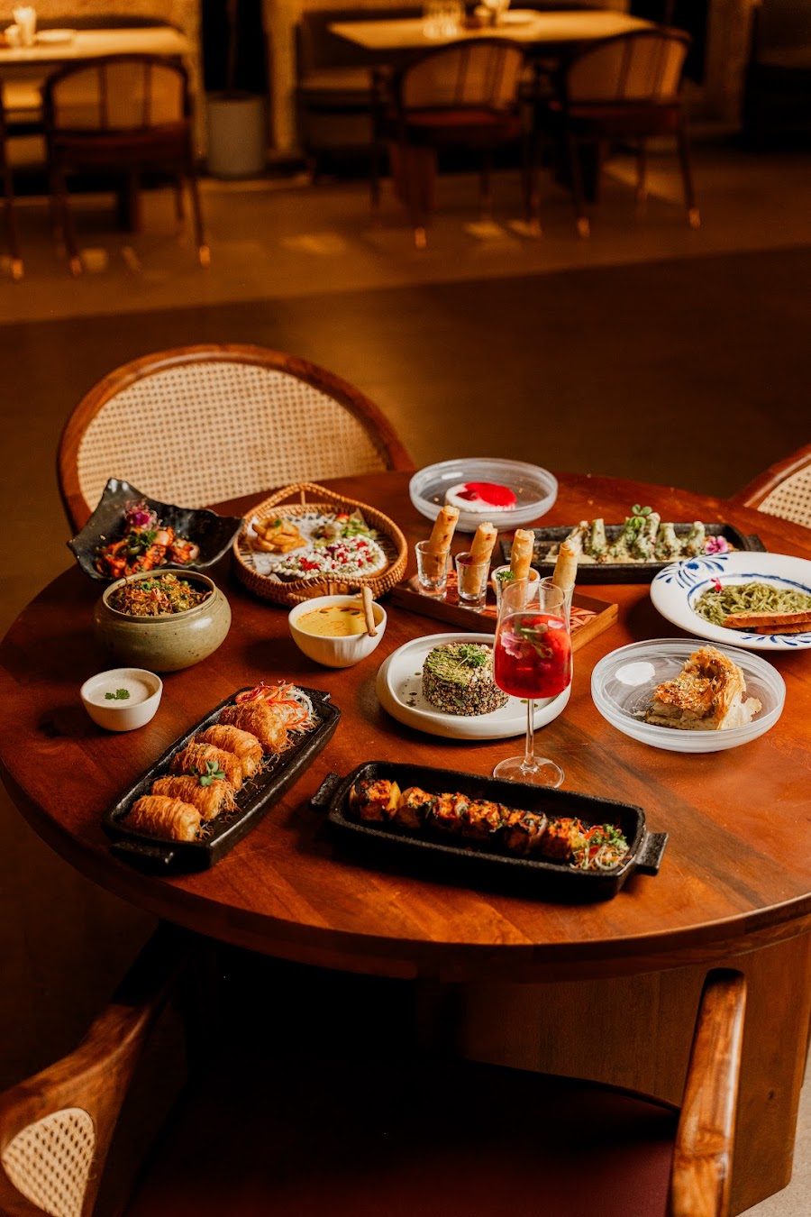 A table full of starters and mocktails