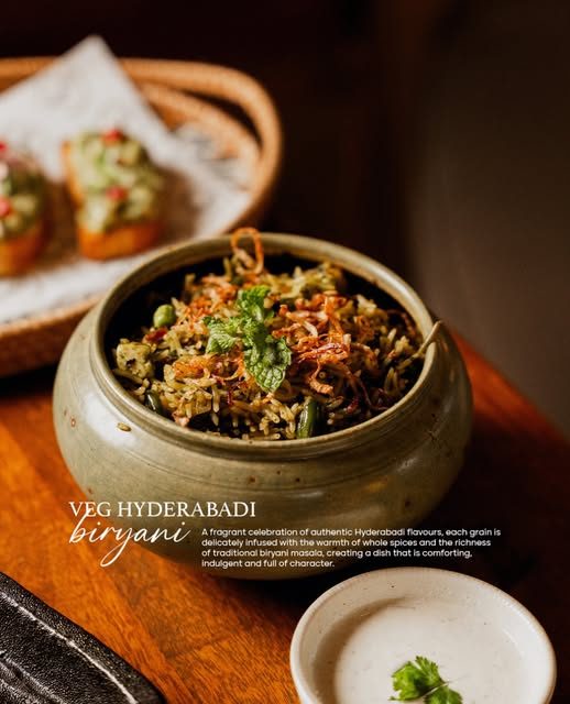 Veg Hyderabadi biryani in a stone pot